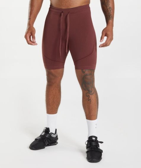 Men's Gymshark 315 Seamless 1/2 Shorts Burgundy | NZ 3GDMNC